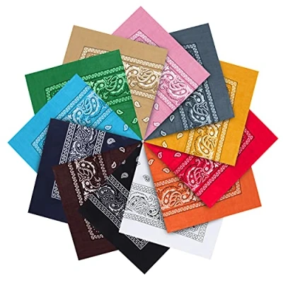 Bild av Kurtzy Blandade Bomulls Bandana Sjalar (12 Pack) Mångsidiga Stora Hår för Män, Kvinnor och Barn Manschetter Accessoarer Cowboy Bandanas, Husdjur, Hårband