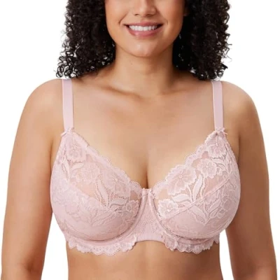 Bild av DELIMIRA Kvinnors Plus Size Bh Heltäckande Ofodrade Bh:ar Med Spets Gentle Rose 80D