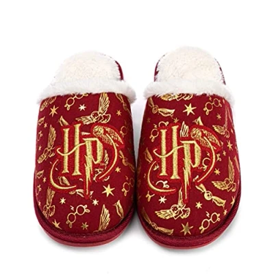 Bild av Harry Potter tofflor för kvinnor damer vuxna fluffiga husskor varor presenter till henne Magisk röd guld Hedwig glasögon stjärnor slip on loafers, Röd, 38/39 EU