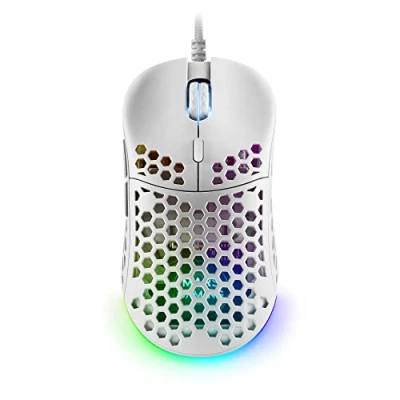 Bild av MARSGAMING Mars Gaming MM55 W vit, RGB Chroma spelmus, ultralätt 55 g, 12800 DPI, HUANO mekaniska brytare