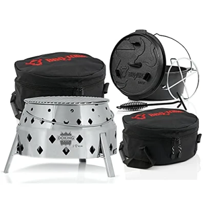 Bild av BBQ Toro 6 delat set med holländsk ugnsgrill &quot;DOKING&quot;, ugn, locklyft, underlägg, grill förvaringsväska, bärväska för ugn 3 i 1 vikbar 9 QT