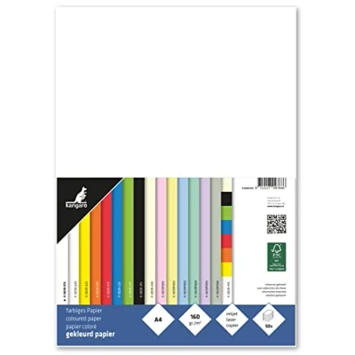 Bild av Kangaro lerpapper vit DIN A4160 g/m² FSC mix 50 pack brevpapper pysselpapper gör det själv