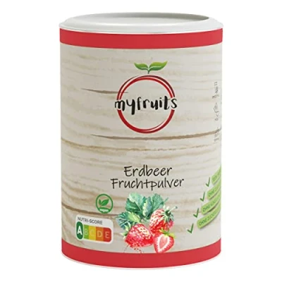 Bild av myfruits Jordgubbspulver, frystorkat, 350 g, 100 % jordgubbar, fruktpulver för smoothie, shakes och yoghurt