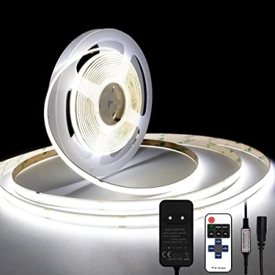 Bild av COB LED remsa 6 000 K dagsljusvit, 5 m dimbar flexibel 24 V ljusset, 480 lysdioder/M, GS strömförsörjning, med RF fjärrkontroll, CRI90+ ljus underbyggnadsljus för TV,