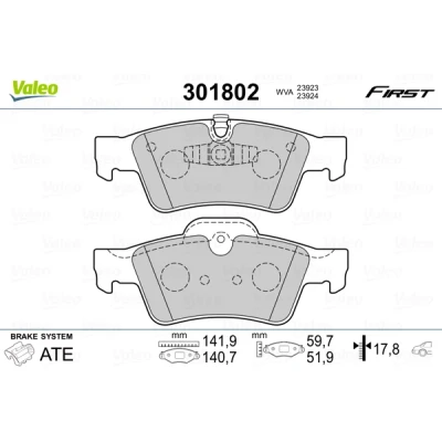 Bild av VALEO 301802 Jeu de plaquettes frein FIRST Essieu arrière contact signal d&#039;usure exclu sans tôle anti bruit MERCEDES BENZ: GL, Classe ML