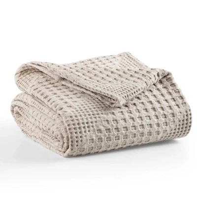 Bild av Milam London Super King överkastfilt 100% bomull mjuka extra stora överkast sängöverkast filt för säng Joanna kollektion Beige 250 x 280 cm