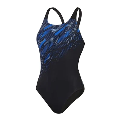 Bild av Speedo kvinnors Hyperboom Placement Mucleback baddräkt Snabbtorkande Träning Fitness Klorbeständig (paket med 1), Svart/äkta kobolt/filisblå, 54