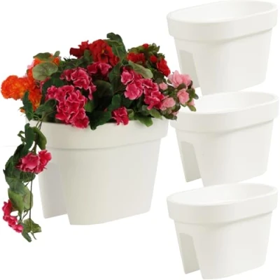 Bild av botle Uppsättning av 3 stycken balkonglådor blomlåda, räcke, låda, balkonglåda, hängkruka, 39,5 cm 12,3 l vit, balkongblomlåda, oval