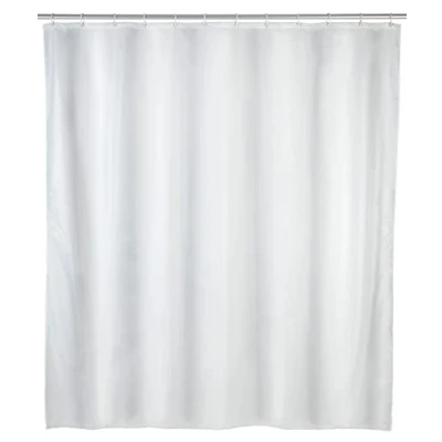 Bild av WENKO Duschdraperi av vattentät polyester. Motiv: Vit, textilgardin med anti mögel effekt för badrum, tvättbar, vattenavvisande, ringar fastsättning på duschstången, 120 x 200 cm