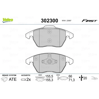 Bild av VALEO 302300 Jeu de plaquettes frein Essieu avant contact signal d&#039;usure inclus avec tôle anti bruit AUDI: A1 Sportback, 3/5 portes