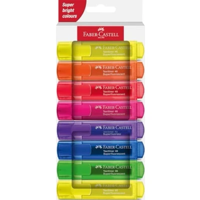 Bild av FABER CASTELL 254648 Highlighter set 46, ask om 8, neonfärger, med hållbar kilspets, linjebredd 1 5 mm, påfyllningsbar