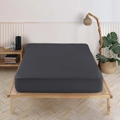 Bild av Vency spännlakan av högkvalitativ jersey 180 x 200 cm, antracit 100% bomull lakan för säng 35 madrasshöjd: