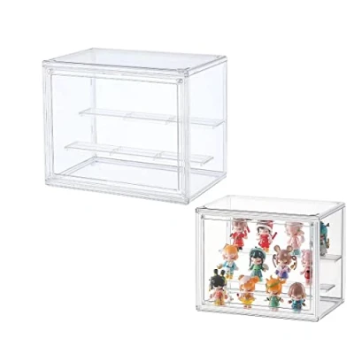 Bild av Siyecioa Displayfodral med 2 stegar, klar akryl displaybox, samlarobjekt dammtätt skydd monter för actionfigurer leksaker, Funko Pop, Popmart, Lego, samlarobjekt, minifigurfigurer