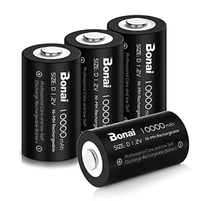 Bild av BONAI uppladdningsbara batterier D LR20 10 000 mAh Ni MH 1,2 V Accu, typ Baby uppladdningsbart batteri 1 200 cykler, låg självurladdning lång livslängd (4 batterier)