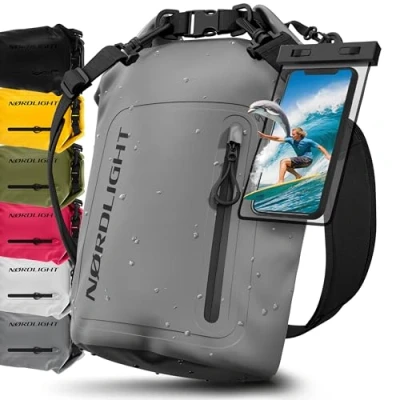Bild av Nordlight Dry Bag Vattentät Väska med Mobilfodra+ Rullstängning, Axelrem Drybag Ryggsäck Packsäck Våtbag Packväska Simning Strand Stå Upp Paddling Kanotpaddling Grå, 20 Liter