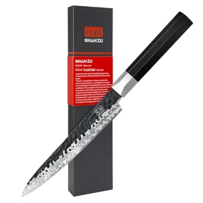 Bild av SHAN ZU Handsmidd Universalkniv, 15 cm Kockkniv, 7 Lager av 9Cr18MOV Stål vass Japansk Kökskniv, Professionell Gyuto Kniv med G10 Handtag TAKUMI Series