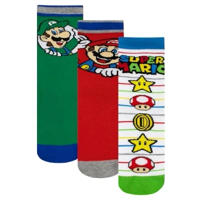 Bild av SUPER Mario Strumpor 3 Pack Multipack För Pojkar Luigi Bomulls Ankelstrumpor Presenter 37 40cm