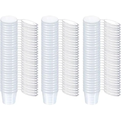 Bild av 50 stycken plastbehållare med lock återanvändbara, 100 ml läckagesäker, mikrovågsugnssäker, för såser, dips, kryddor, snacks, diamantritning
