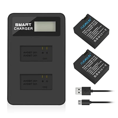 Bild av 2 st 1600mAh AHDBT 201 301 batteri med dubbla batteriladdare för Gopro Hero 3 3+ 301,