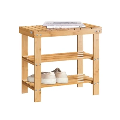 Bild av SoBuy Sittbänk badrum, Hallbänk, Skohylla, Testad för 120 kg, brun, FSR02 K N