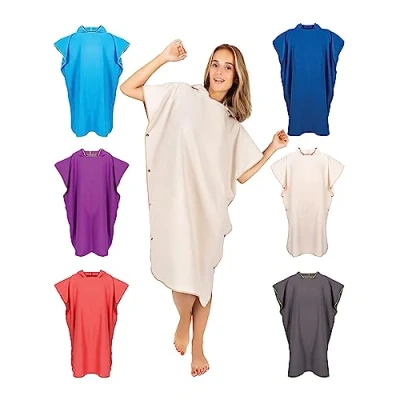 Bild av Gräfenstayn Premium badponcho med knappar Öekotex 100 flytthjälp kvinnor och män surfponcho strand handduk poncho vuxna omklädningshjälp badcape mikrofiber (L XL beige)