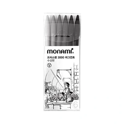 Bild av MONAMI Plus Pen 3000 pigment 6 set filtspetspennor, fin spets (0,4 mm), färgning/ritning/journalering, blandade färger