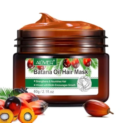 Bild av Batana olja hårmask för hårväxt, 100 % naturlig hårväxtsolja, vild organisk förhindrar håravfall och hjälper till med frizz, kluvna toppar, textur glans män kvinnor