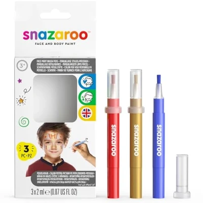 Bild av Snazaroo 1180140 Barnsmink, sminkpenna med penselspets, set 3 färger äventyr, röd/guld/blå