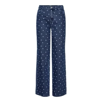 Bild av PIECES Pcnea Hw Wide Jeans, Medium blå denim/Aop: hjärtan, XS