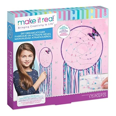 Bild av Make It Real DIY Dreamcatcher. Your Own Dream Catcher Arts and Crafts Kit for Tween Girls. Includes Hoop, Strings Ribbons, Beads, Butterfly Pin More