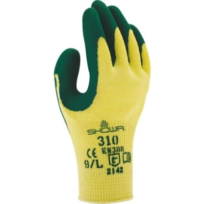 Bild av SHOWA Gauge polyester bomullshandskar med latexbeläggning på insidan, 9/Large, GRÖN, 1