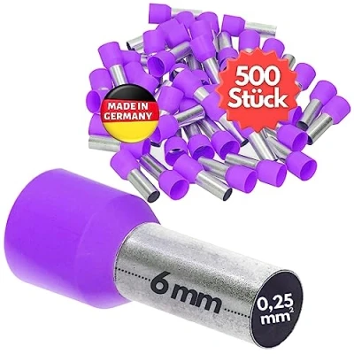 Bild av 500 stycken Kalitec AE02506VI ändhylsor isolerade 0,25 mm² 6 mm lång violett I Made in Germany Industrikvalitet
