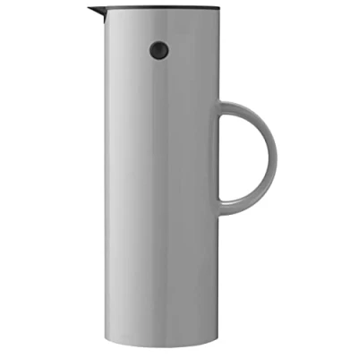 Bild av Stelton vakuumkanna EM77 dubbelväggig för varma/kalla drycker te och kaffekanna med glasinsats, magnetisk stängning, skruvlock, vintagedesign 1 liter, ljusgrå