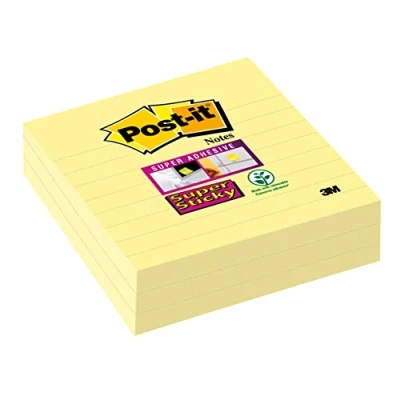 Bild av Post it 101 x mm superklibbiga fodrade anteckningar kanariegul (förpackning med 3)