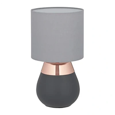Bild av Relaxdays sänglampa touch dimbar, modern lampa, 3 steg, E14, bord, H x D: 32,5 18 cm, grå koppar