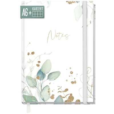 Bild av Trendstuff by Häfft A6+ rutnät anteckningsbok med elastisk [guldblad] 156 sidor, 78 ark anteckningsbok, Bullet Journal, dagbok hållbar och klimatneutral