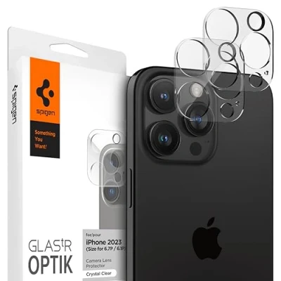 Bild av Spigen Glas.tR Optik Kamera Skärmskydd kompatibel med iPhone 16, 16 Plus, 2 Stycken, Kristalhelder, Inget fel på blixtfunktionen, 9H härdat Glas