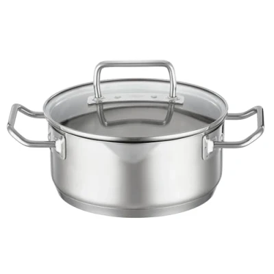 Bild av RÖSLE EXPERTISO Stekgryta, högkvalitativ universell gryta i rostfritt stål 18/10, glaslock, invändig skala, induktionssäker, diskmaskinssäker, 20 cm, silverfärger