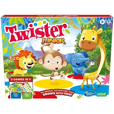 Bild av Hasbro Gaming Twister Junior Game, 2 sidig djuräventyr, spel i 1, festspel, inomhusspel för 24 spelare