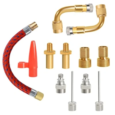 Bild av Yizhet 5 st ventiladapter set cykel luftpump uppblåsning nål munstycke adapterkit bilventil/flashventil/slavventil för kompressor cykelpump/golvpump/SV/AV/DV/luftmadrass bollpump 12