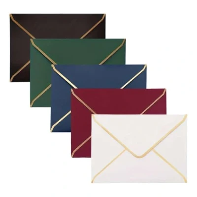 Bild av MINZHI50 stycken kuvert färgglad blandning, 18,5 x 13,5 cm kuvert, guldfoliekant lyxigt lyxiga inbjudningskuvert med V klaff och gyllene kant för bröllop, inbjudningar, examen