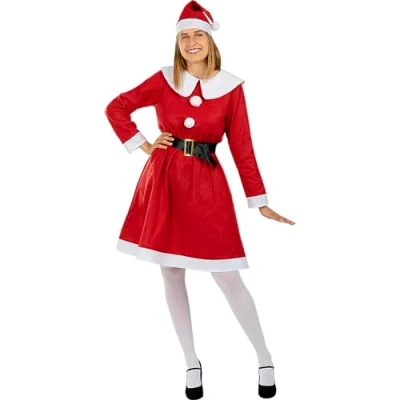 Bild av Funidelia Maskeraddräkt Tomtemor för dam Miss Santa, Jul, vuxen och roliga tillbehör fester, karneval Halloween Storlek L Röd