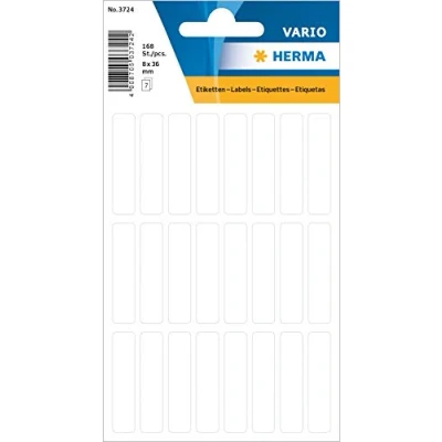 Bild av HERMA 3724 multifunktionsetiketter mini (8 x 36 mm, 7 ark, papper, matt) självhäftande, permanenta hushållsetiketter för handskriven märkning, 168 klistermärken, vit