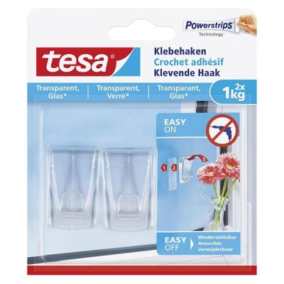 Bild av TESA 77735 00000, inomhus, Universalkrok, Transparent, Självhäftande remsa, 1 kg, Glas