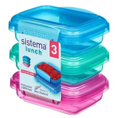 Bild av Sistema Lunchmatförvaringsbehållare 200 ml Små snackskrukor BPA fri plast blandade färger 3 stycken
