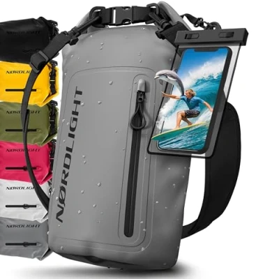 Bild av Nordlight Dry Bag Vattentät Väska med Mobilfodra+ Rullstängning, Axelrem Drybag Ryggsäck Packsäck Våtbag Packväska Simning Strand Stå Upp Paddling Kanotpaddling Grå, 30 Liter