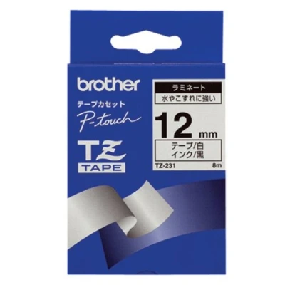 Bild av Brother TZE231 Laminerat band, Svart text på vit bakgrund, Bredd: 12 mm, Längd: 8 m, För Ptouch Labelers (PT)