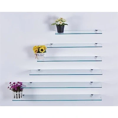 Bild av Euro Tische Glas vägghylla i klarglas glashylla med 6 mm ESG säkerhetsglas perfekt som badrumshylla/glashylla för badrum olika storlekar (50 cm)