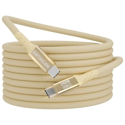 Bild av ANTWELON 240W USB C till 2M PD3.1 typ kabel Snabbladdning Nylon för iPhone 16 15 Pro Max Samsung Galaxy S24 S23 Macbook iPad (gul)