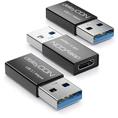 Bild av deleyCON USB C till Adapter [3 Stycken] Uttag A Kontakt 3.1 5 Gbit/s för PC Dator Bärbar Notebook Aluminium Svart
